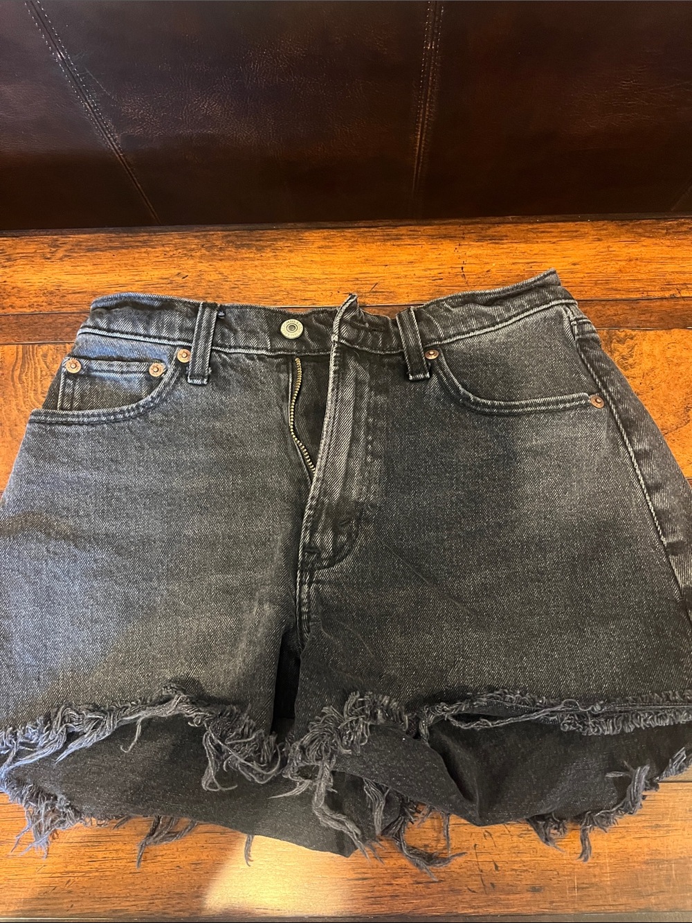 Abercrombie & Fitch Black Washed Frayed Hem Denim Shorts